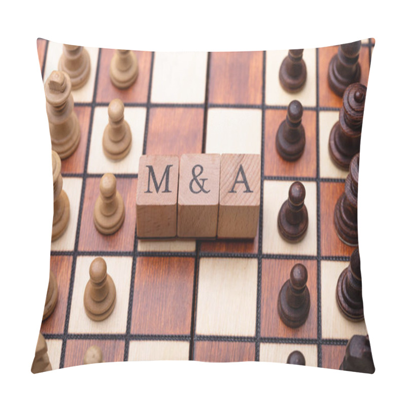 Personality  Chessboard With Wooden Blocks Showing Mergers And Acquisitions Concept Pillow Covers