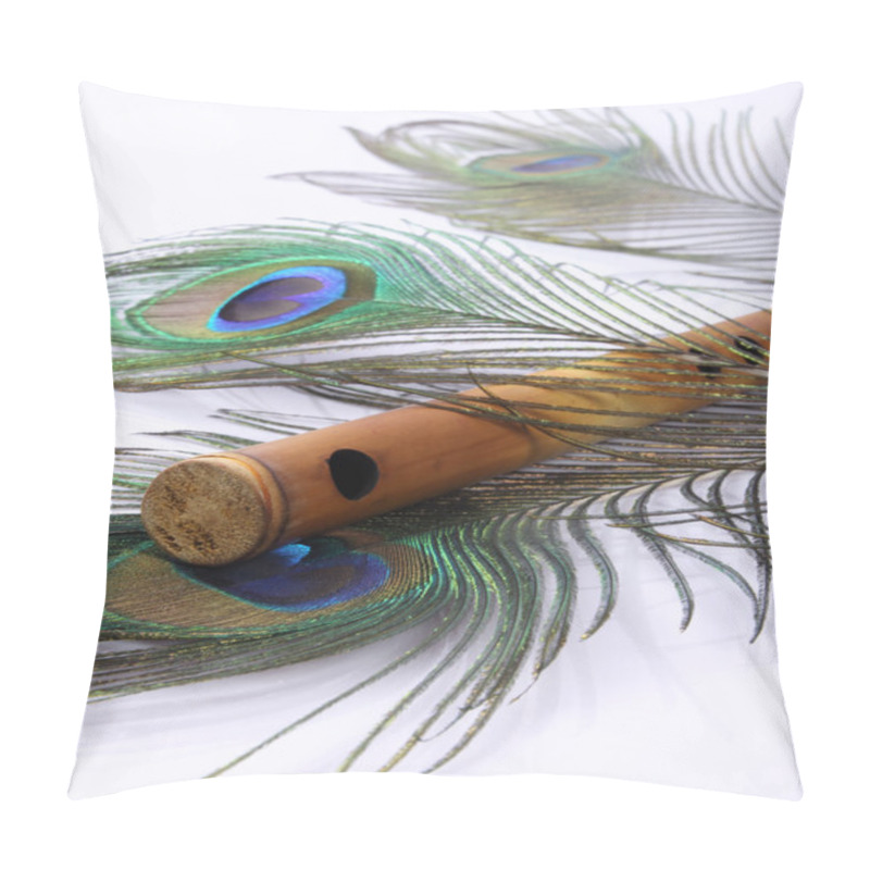 Personality  Indian Flute With Peacock Feather Pillow Covers