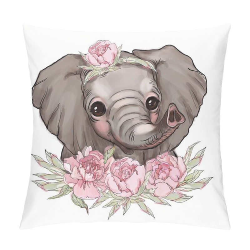 Personality  A Cute Elephant  On A White Background, T-shirt, Hand-drawn Illustration. Decor For Children, Baby Clothes, Baby Goods, Poster, Wallpaper, Postcards.Cartoon Style. Elephant Isolated. Pillow Covers