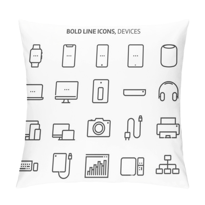 Personality  Devices, Bold Line Icons Pillow Covers