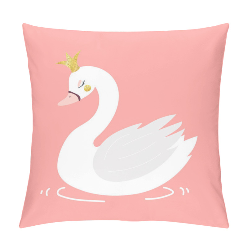 Personality  Vector Art, White Cartoon Swan With Crown  Pillow Covers