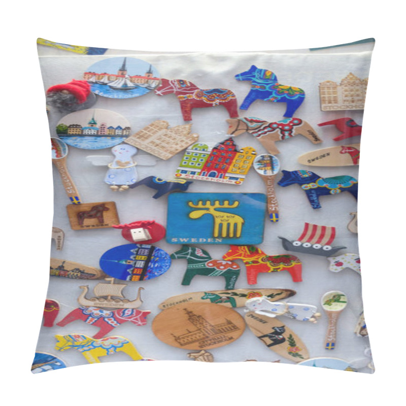 Personality  Stockholms Souvenir Shops With T-shirt, Tomte, Moose, Viking Helmet, Dala Horse And Other Scandinavian And Nordic Specialities Pillow Covers