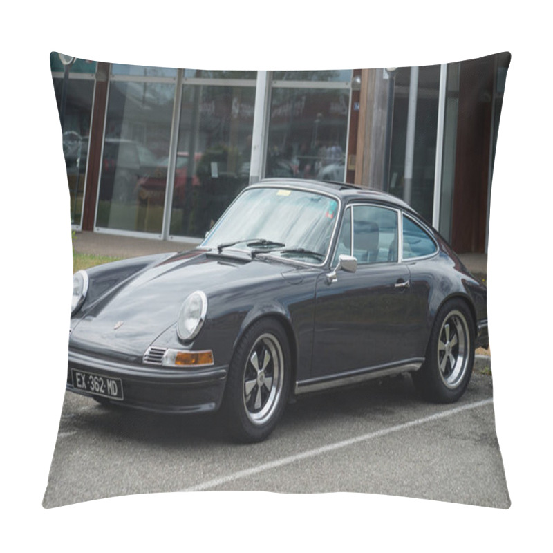 Personality  Lutterbach - France - 5 June 2022 - Front View Of Grey Vintage Porsche 911 Parked In The Street Pillow Covers