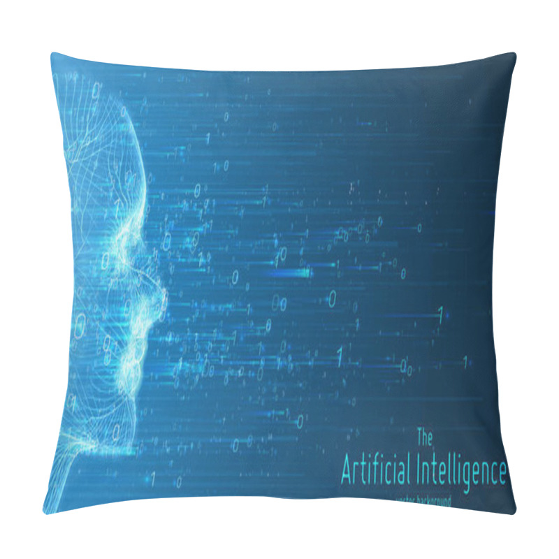 Personality  Human Big Data Visualization. Futuristic Artificial Intelligence Concept. Cyber Mind Aesthetic Design. Machine Learning. Complex Data Threads In Form Of Head Side View And Binary Data Pillow Covers