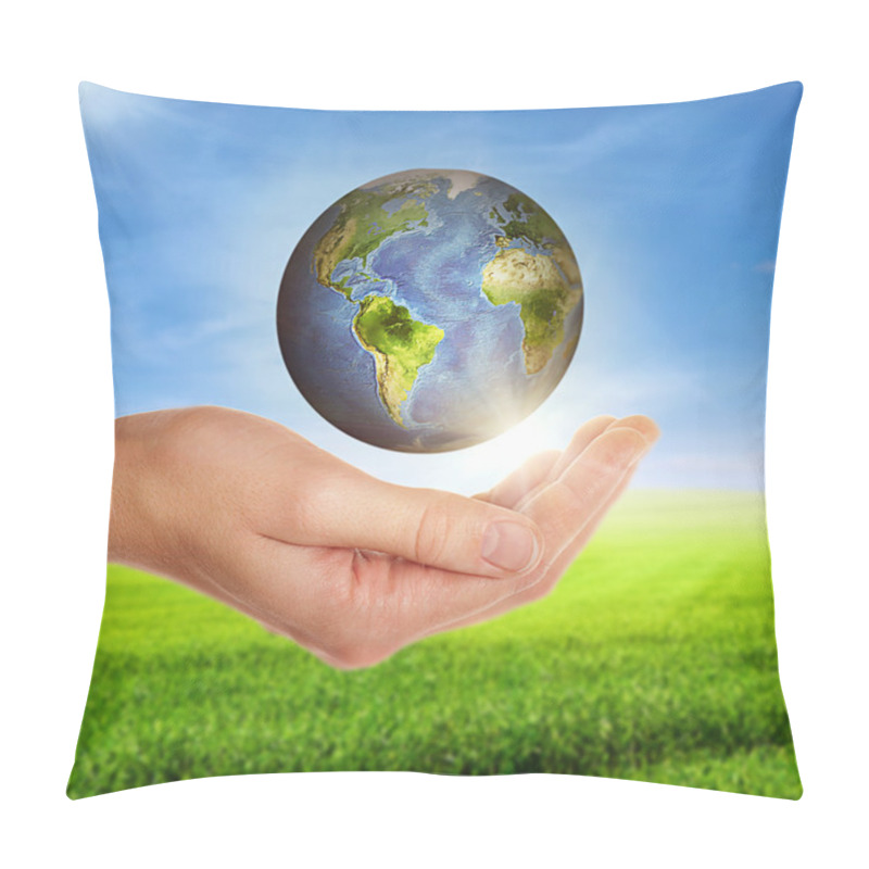 Personality  Female Hand Holding Globe Pillow Covers