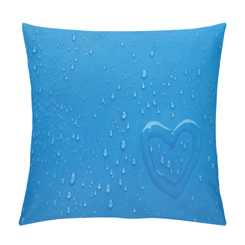 Personality  Heart Shape Of Water And Drops On Blue Background, Top View Pillow Covers