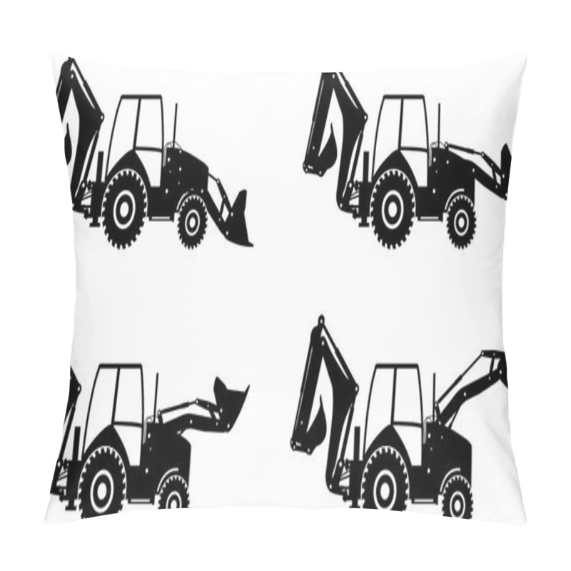 Personality  Backhoe Loaders. Heavy Construction Machines. Vector Illustration Pillow Covers