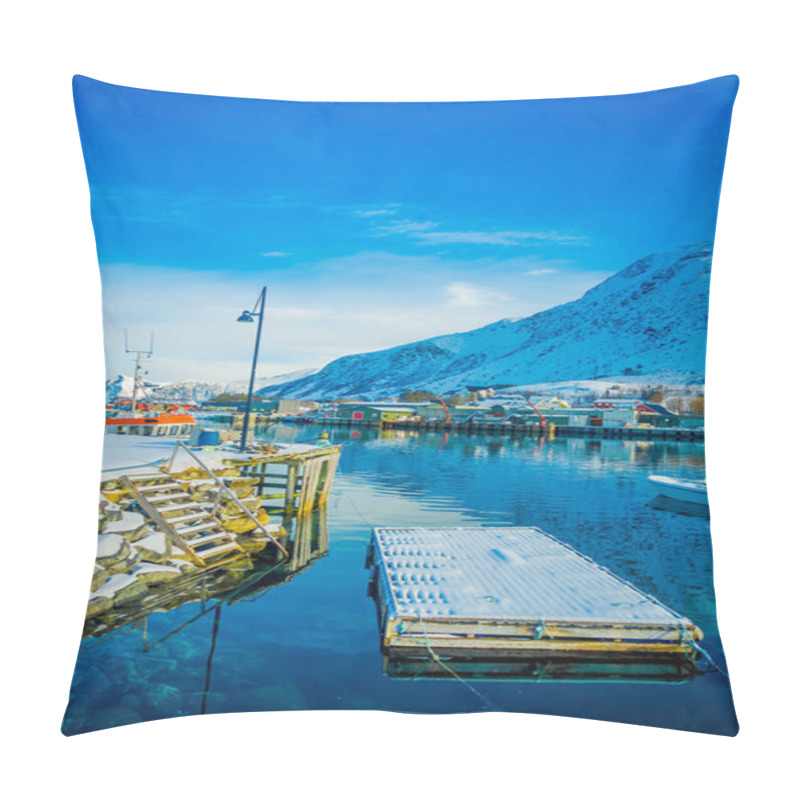 Personality  Henningsvaer, Norway - April 04, 2018: Outdoor View Of Fishing Port With Wooden Floating Structure And Small Fishing Boats On Lofoten Islands Pillow Covers