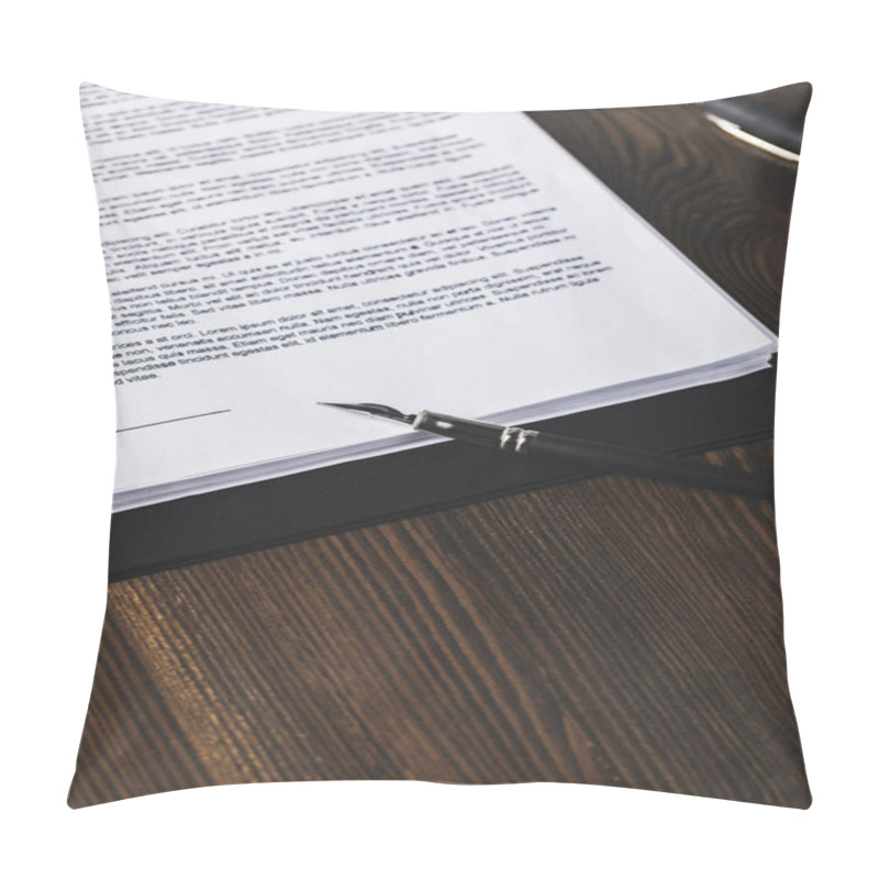 Personality  Juridical Contract On Wooden Table With Pen, Law Concept Pillow Covers