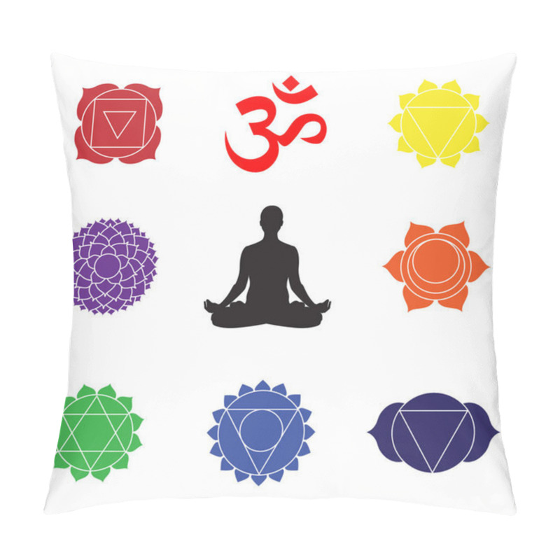 Personality  Raster Illustration The Sign Of A Man Or Woman Silhouette Meditating . Practicing Yoga. Yoga Lotus Pose, Women Wellness Concept. Chakra Symbols Pillow Covers