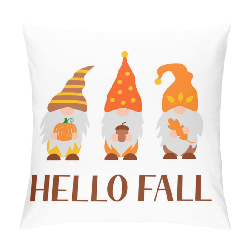 Personality  Autumn Gnomes. Hello Fall Lettering. Cute Cartoon Characters. Vector Template For Banner, Poster, Greeting Card, T-shirt Pillow Covers