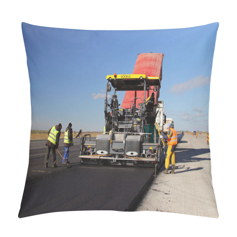 Personality  Tracked paver laying fresh asphalt pavement pillow covers