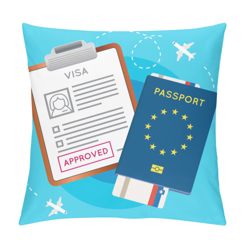 Personality  Visa Approved Stamp, Passport And Ticket Pillow Covers