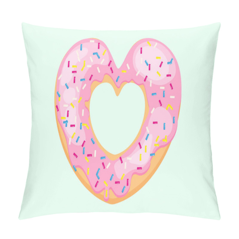 Personality  Bright Donut In The Shape Of A Heart. Vector Donut With Sugar Sprinkles. Pink Donut Pillow Covers