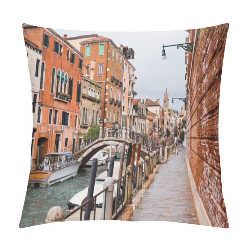 Personality  Canal, Vaporetto Near Bridge And Ancient Building In Venice, Italy  Pillow Covers