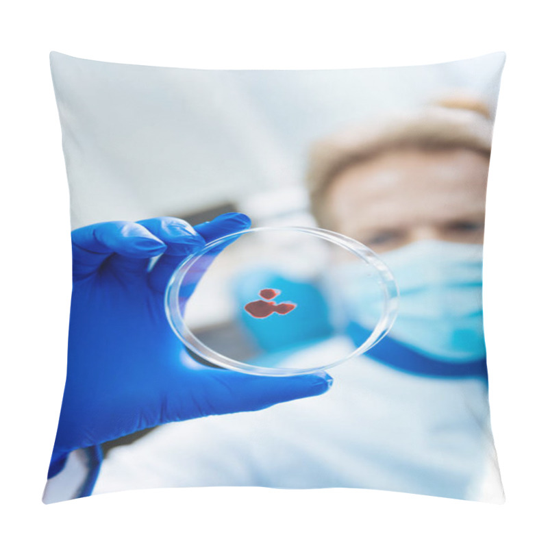 Personality  Determined Scientist Observing Blood Sample Pillow Covers