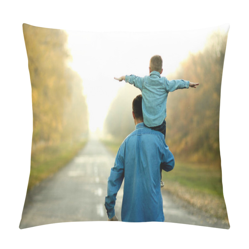 Personality  Father And Son Walk In Nature Pillow Covers