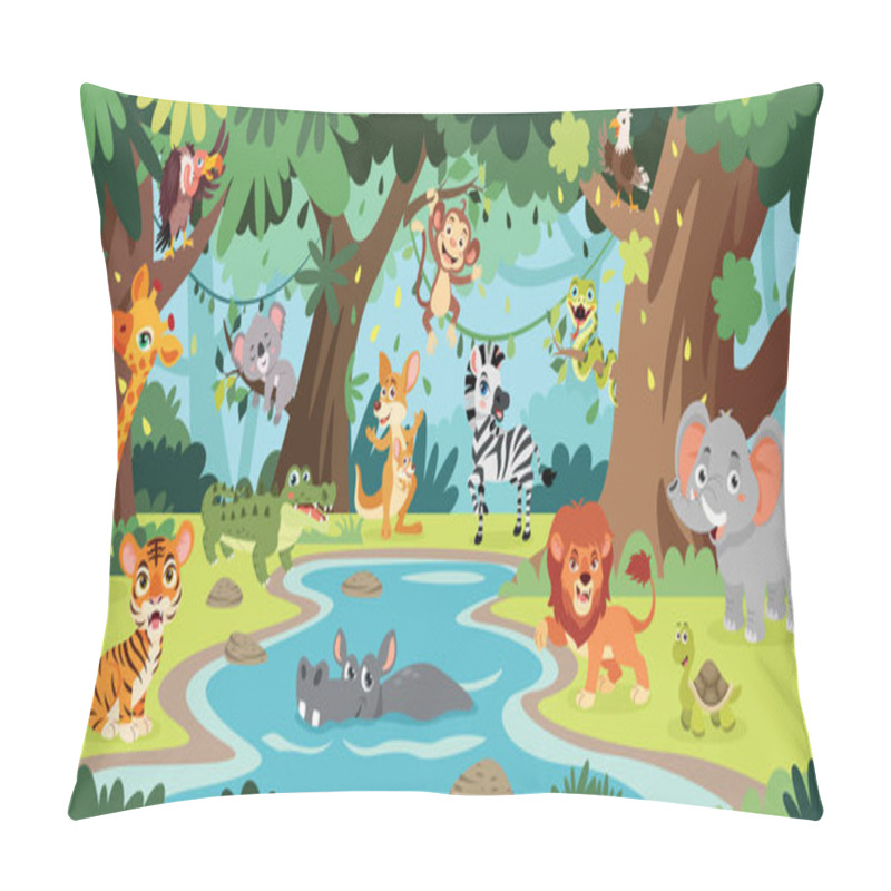 Personality  Cartoon Animals Posing At Forest Pillow Covers