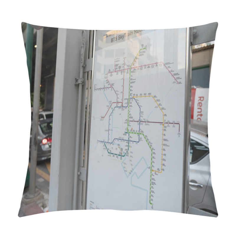 Personality  BANGKOK, THAILAND - OCTOBER 27, 2023: BTS SkyTrain Route Map As Seen At Chit Lom Station In Bangkok. Pillow Covers