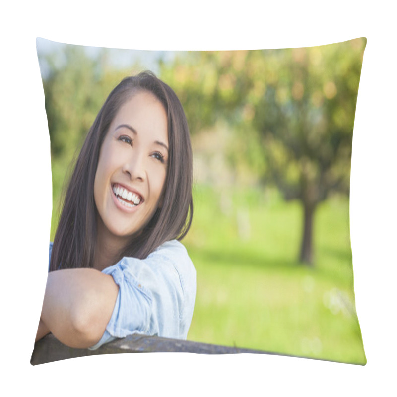 Personality  Beautiful Asian Eurasian Girl Smiling With Perfect Teeth Pillow Covers