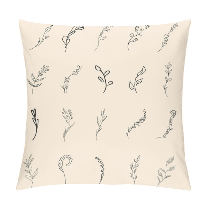 Personality  Doodle Simple Collection Of 20 Hand-drawn Floral Elements. Big Collection Of 20 Hand-drawn Branches. Big Floral Botanical Set. Isolated. Pillow Covers