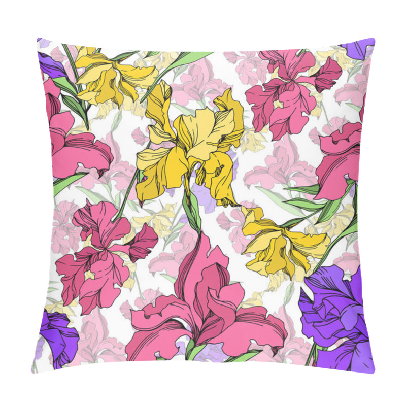 Personality  Iris Floral Botanical Flowers. Black And White Engraved Ink Art. Seamless Background Pattern. Pillow Covers