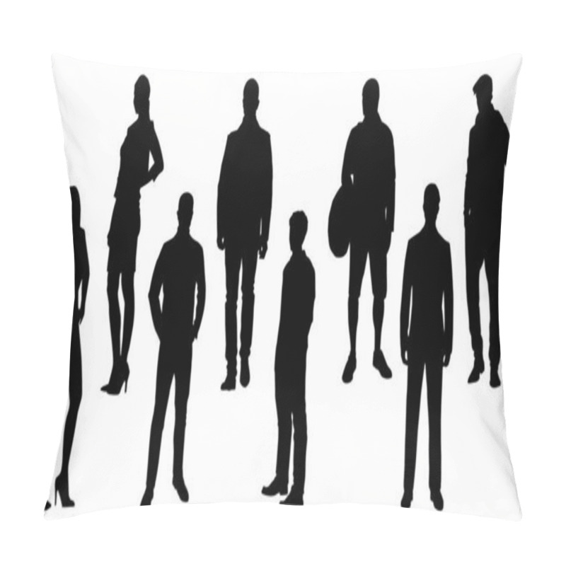 Personality  Silhouette Group Of City People With Various Style And Pose Pillow Covers