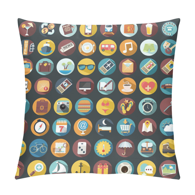 Personality  Flat Quality Travel Map Icons Pillow Covers