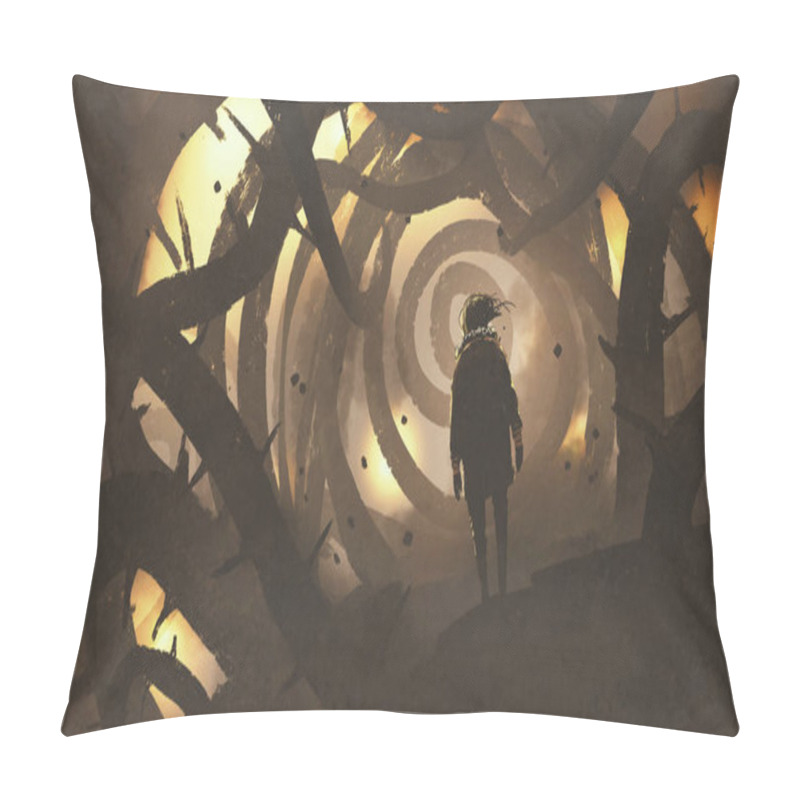 Personality  Man Walking In Mystery Forest With Thorny Tree Pillow Covers