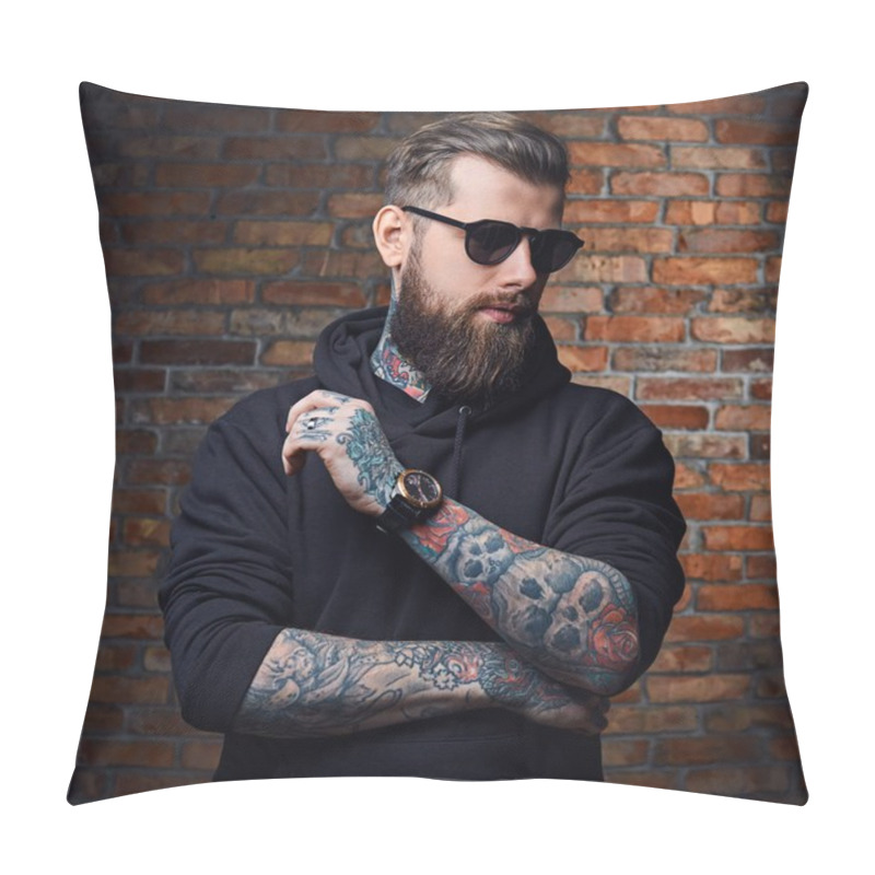 Personality  Modern Bearded Hipster Male With Tattoos Pillow Covers