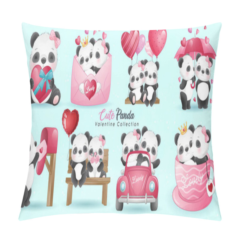 Personality  Cute Doodle Panda With Poses Collection Pillow Covers