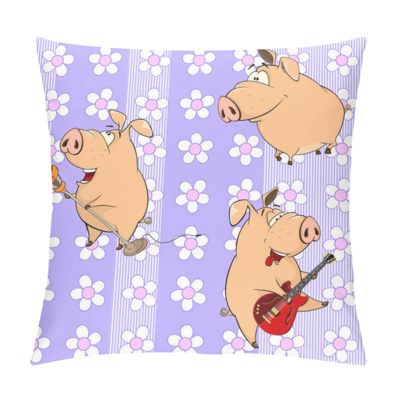 Personality  Funny Cartoon Pigs With Instruments Pillow Covers