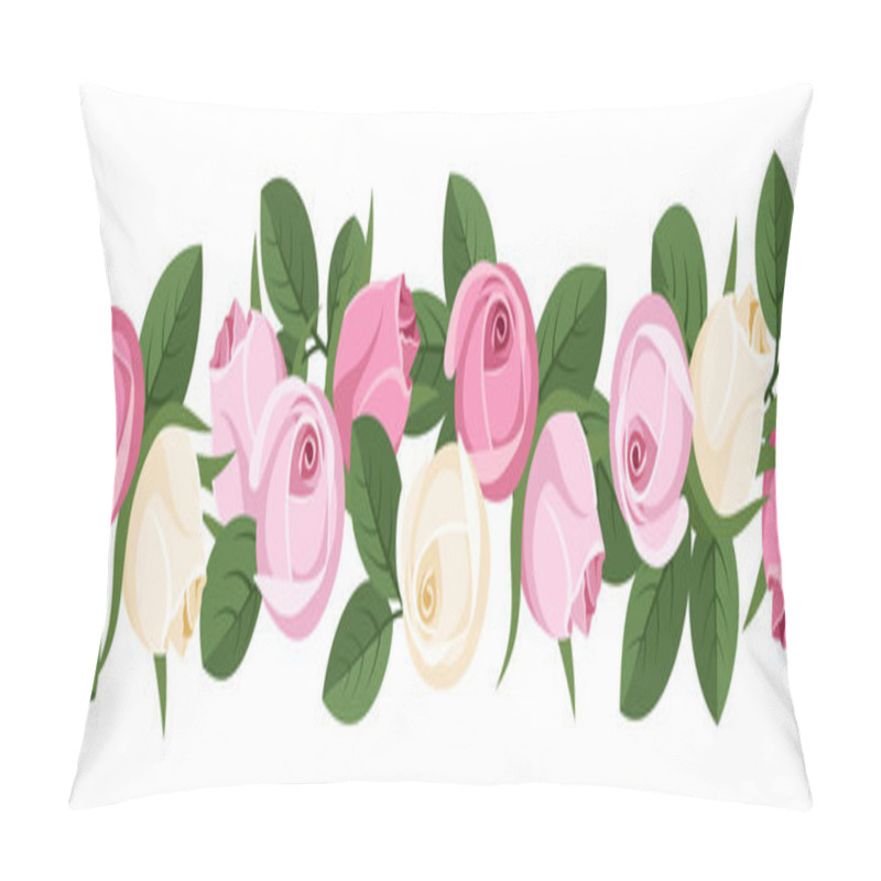 Personality  Vector Horizontal Seamless Background With Pink And White Rose Buds. Pillow Covers