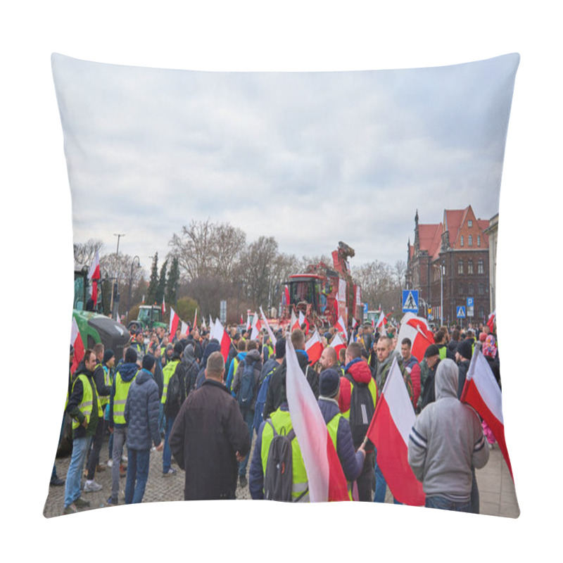 Personality  Farmers Protest In Wroclaw, Poland. Protesting Farmers On Tractors Block Traffic On City Streets. Demonstration Of Agricultural Workers. Wroclaw, Poland - February 15, 2024 Pillow Covers