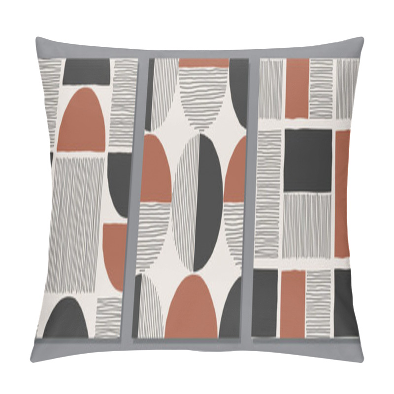 Personality  Set Of Trendy Minimalist Seamless Pattern With Abstract Hand Drawn Composition Pillow Covers