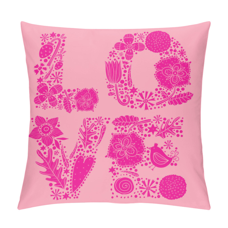 Personality  Cute LOVE Card As Letters Decorated With Hand Drawn Flowers. Pillow Covers