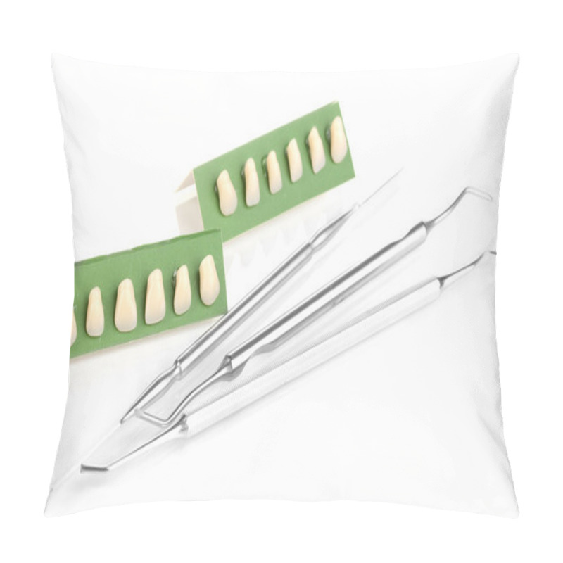 Personality  Denture With Dental Tools Isolated On White Pillow Covers