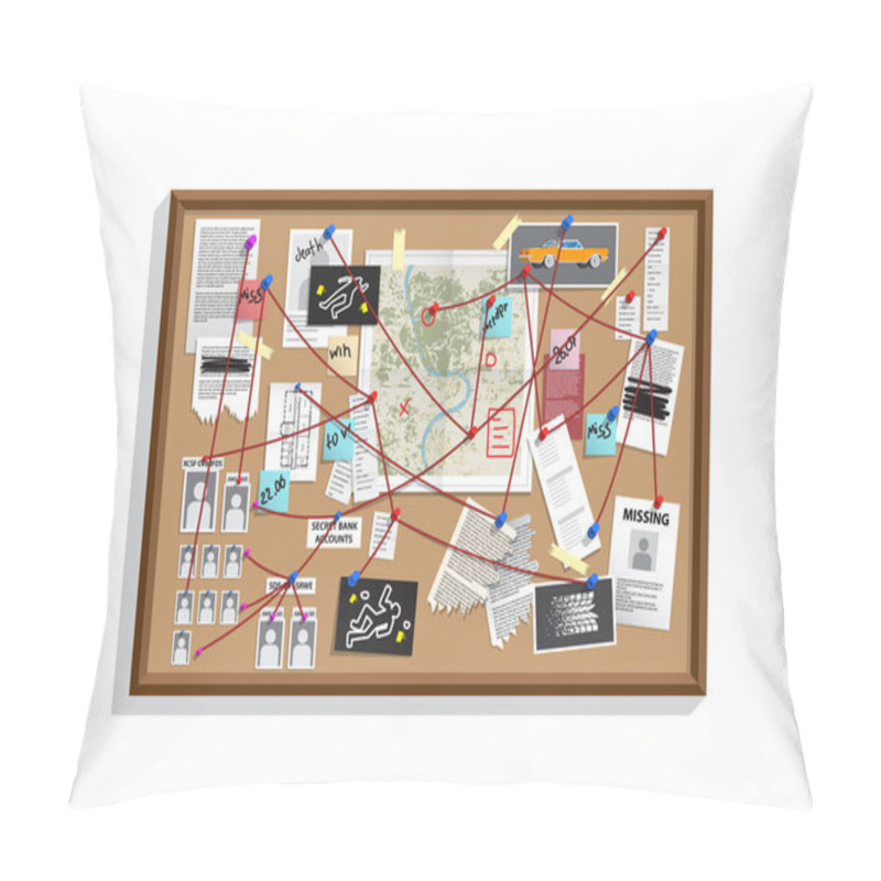 Personality  Detective Board With Pins And Evidence, Crime Investigation Pillow Covers