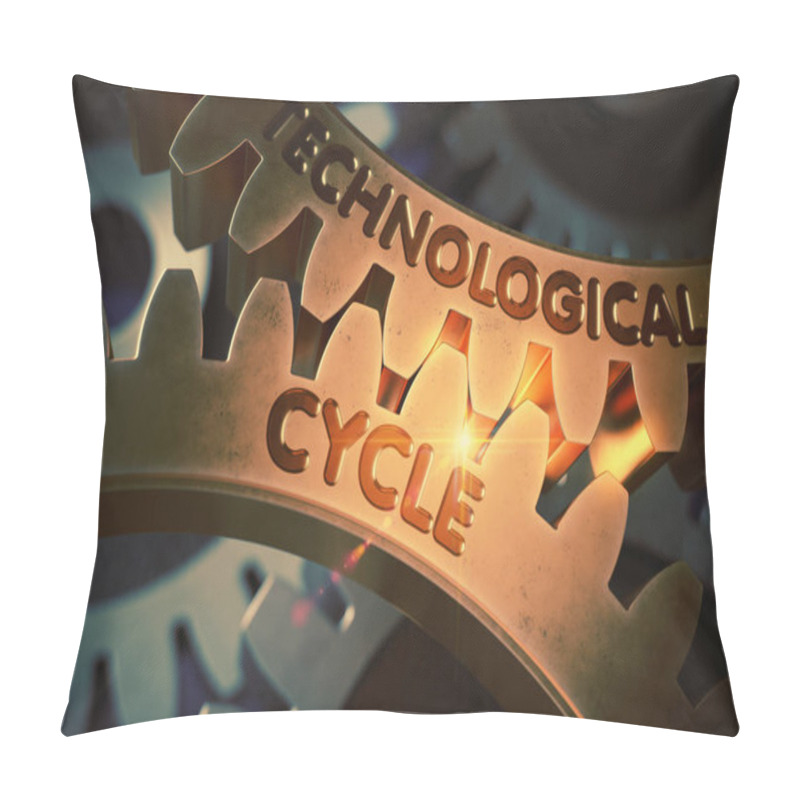 Personality  Technological Cycle On Golden Cog Gears. 3D Illustration. Pillow Covers