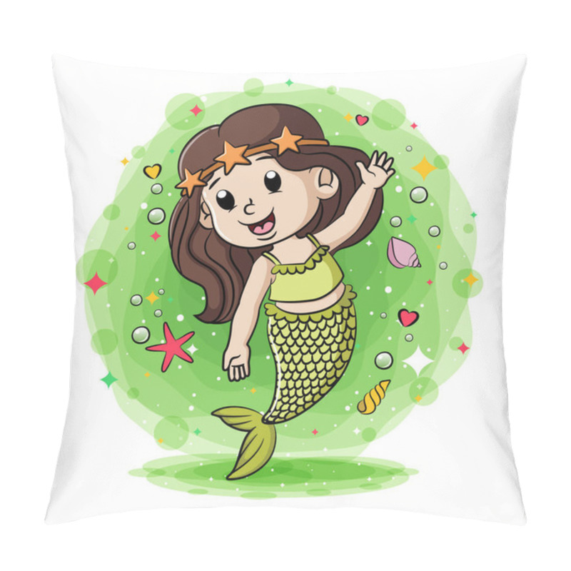 Personality  Little Green Mermaid With The Sea Animals Around Of Illustration Pillow Covers