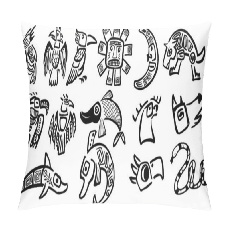 Personality  Fifteen Hand Drawn Set Of Africa Tribal Animal Isolated On White Background. Pillow Covers