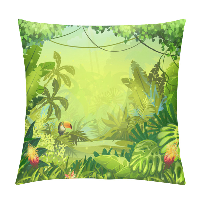 Personality  Llustration With Flowers And Jungle Toucan Pillow Covers