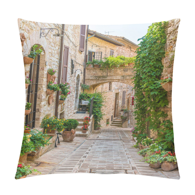 Personality  Scenic Sight In Spello, Flowery And Picturesque Village In Umbria, Province Of Perugia, Italy. Pillow Covers