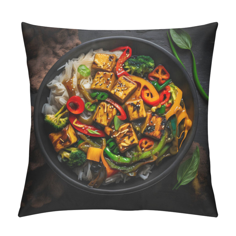 Personality  Tasty Tofu Stir Fry With Veggies, Crispy Tofu & Fresh Cilantro. Perfect Vegan Meal For Healthy Eating. Ideal For Food Blogs & Cookbooks. Entice Your Audience To Try This Flavorful Dish Pillow Covers