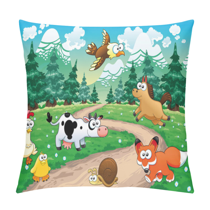 Personality  Family Of Animals With Background. Pillow Covers