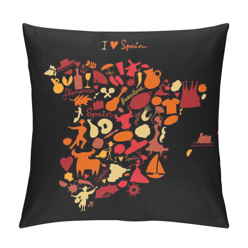 Personality  Spain Map Made From Design Elements. Sketch Design Pillow Covers