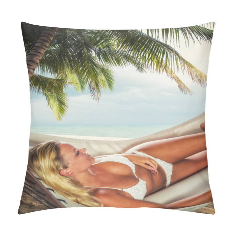 Personality  Young Beautiful Woman Relaxing In The Hammock Pillow Covers