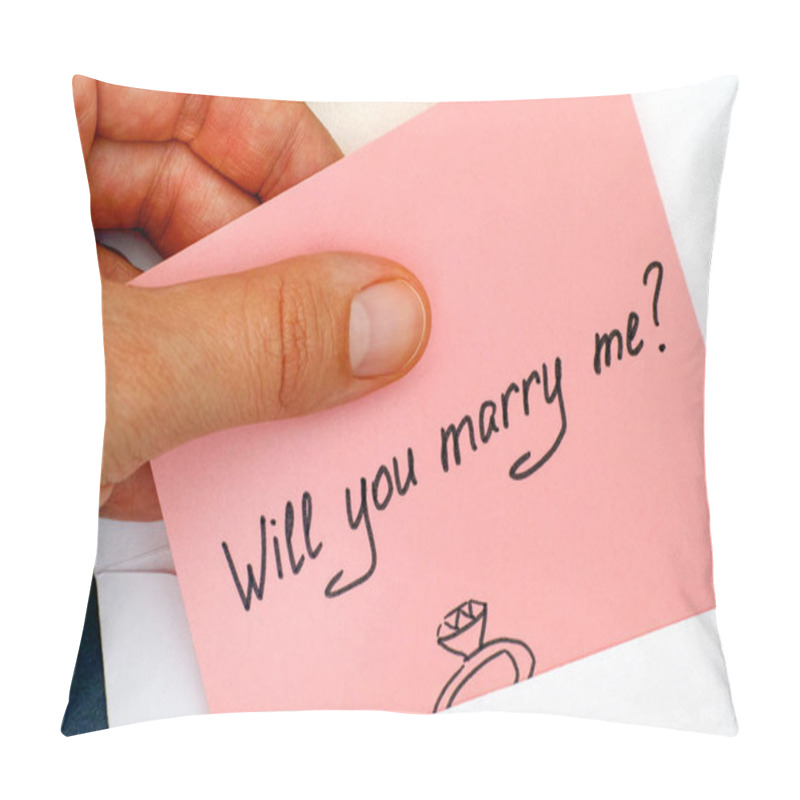 Personality  Woman Hand Taking Out Letter With Text Will You Marry Me? From E Pillow Covers