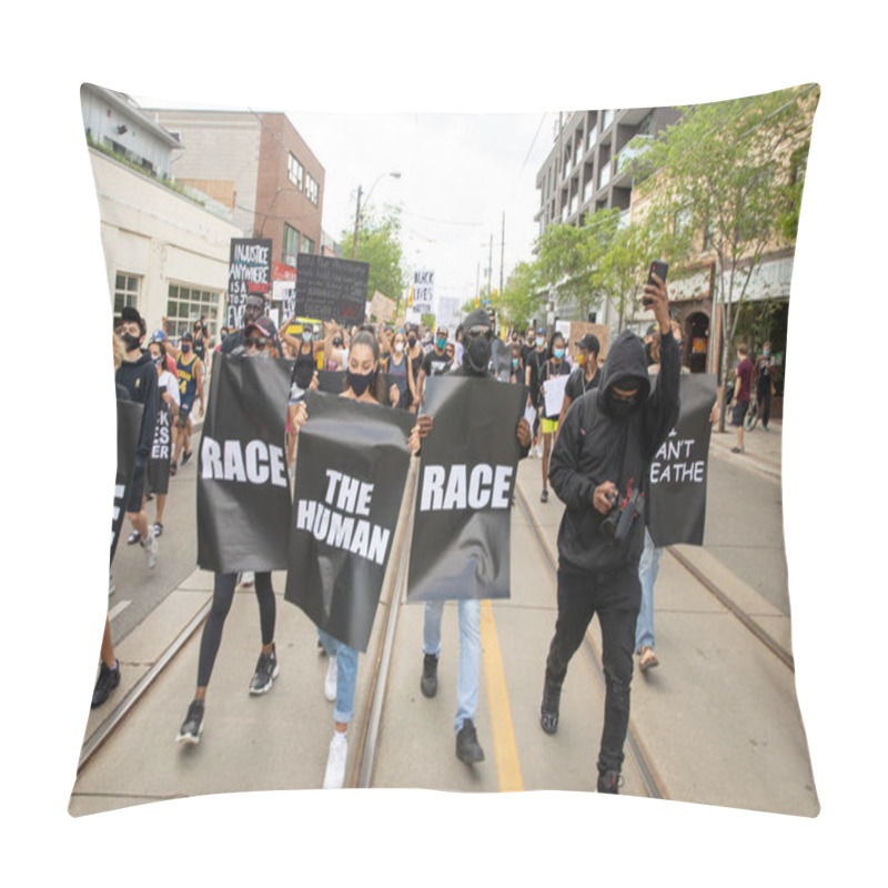 Personality  TORONTO, ONTARIO, CANADA - JUNE 6, 2020: Anti-Racism March, In Solidarity With Black Lives Matter And Against The Death Of George Floyd And Police Injustice. Pillow Covers