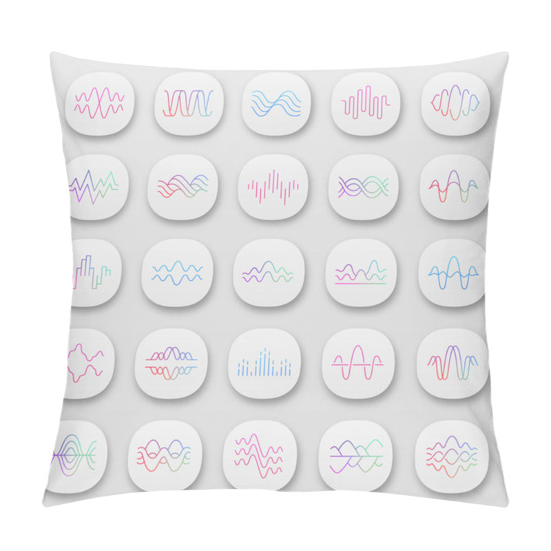 Personality  Sound And Audio Waves App Icons Set. UI/UX User Interface. Music Digital Soundwaves. Voice Recording, Radio Signals. Noise Amplitudes Level. Web Or Mobile Applications. Vector Isolated Illustrations Pillow Covers